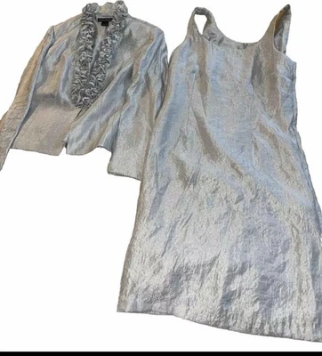 Jessica Howard Jaqueta de Babado Metálico Terno Vestido Tamanho 14 Casamento Formal Conjunto de 2 Peças - Imagem 1 de 4