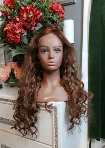 Long Curly Lace front Brownish Blonde 32" Synthetic Handmade Hair New - Picture 1 of 6