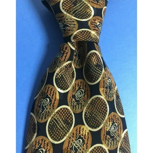 Santo Stefano Mens Tie Italy Made Brown Black Geometric 100% Silk Luxury Necktie - Picture 1 of 8