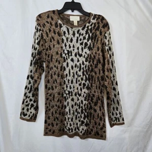 Cache Womens Animal Print Beaded Shimmer Long Sleeve Tunic Sweater Small Vintage - Picture 1 of 10