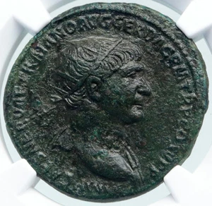 TRAJAN Authentic Ancient Roman Dupondius Coin 106AD Rome VICTORY NGC i87798 - Picture 1 of 5