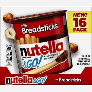 NUTELLA & GO 16 EINZELPACKUNGEN HASELNUSSAUFSTRICHE MIT BROTSTÄBCHEN 28,8 OZ - Bild 1 von 2