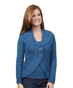Motto Blue Rib Knit Button Front Shawl Collar Cardigan Sweater - L - New - Picture 1 of 8