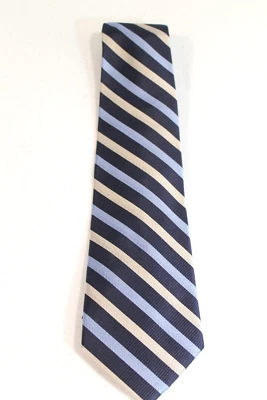 Gravata de seda Ashford & Brooks masculina Londres feita à mão listrada azul marfim - Imagem 1 de 4