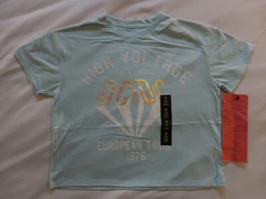 NEW - AC/DC High Voltage Europe - GIRLS CROP TOP BAND SHIRT BLUE SZ M (8) - NWT - Picture 1 of 7