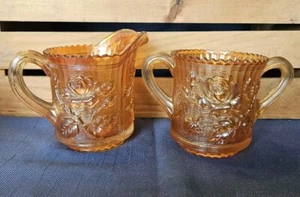 Vintage Imperial Carnival Glass Marigold Rose Luster Large Creamer and Sugar Set - Picture 1 of 12