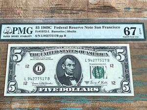 $5 1969C 1972-L LB Block San Francisco FRN PMG 67EPQ - SUPERB - Picture 1 of 2