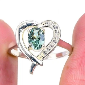 Green Amethyst Stone Sterling Silver Sister Cluster Trendy Ring Jewelry Size 8 - Picture 1 of 8