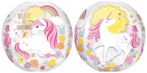 Unicorn Balloon - Believe in Unicorns Orbz Clear Balloon with 4 pictures - Picture 1 of 1
