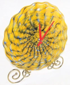 Art Glass Wall Clock Garcia Art Glenn CA Marigold Blue Quartz Blank Face 10.5" - Picture 1 of 15