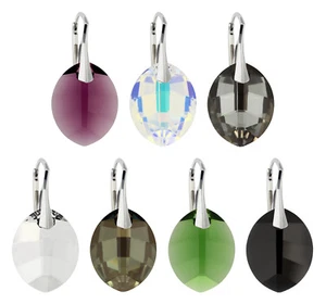 Sterling Silver Earrings Hooks made with 6734 Leaf 23mm Primero® Crystals - Picture 1 of 5