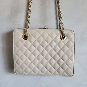 Vintage Taupe Saks Fifth Avenue Quilted Leather Shoulder Bag Made in Korea Rare - Picture 1 of 14