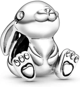 Daisy the Rabbit with hearts on feet Sterling Silver Charm Compatible with all - Picture 1 of 2