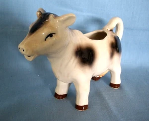 VINTAGE JAPAN~COW CREAMER~WHITE~BLACK SPOTS~8" LONG X 5-1/2" TALL - Picture 1 of 5