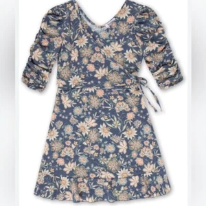 NEW Girls Floral Wrap Bodice Short Sleeve Knit Dress 14 $48 - Picture 1 of 5