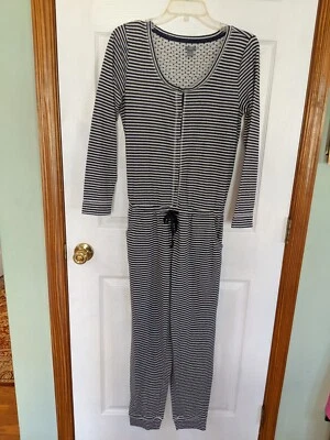 PIJAMA AERIE DE UNA PIEZA AZUL BLANCO A RAYAS ALGODÓN SUAVE FRENTE A PRESIÓN PERFECTO USADO EN EXCELENTE ESTADO S Foto 1 de 2