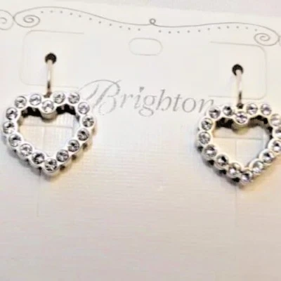 Brighton Open Heart Crystal Silver french wire earrings NWT - Image 1 of 4