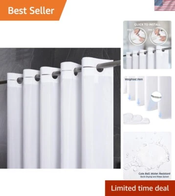 Modern Hotel Spa Style Shower Curtain - 78" Long, White Polyester & Grommets - Image 1 of 4