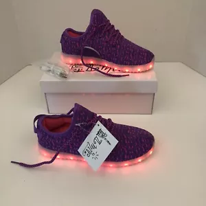 Izmir Girl’s Light Up Shoes Size 3.5 Purple Pink LED Breathable Sneakers Lace Up - Picture 1 of 22