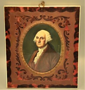 GEORGE WASHINGTON Antique Original Baron Signed Miniature Portrait Oil Painting