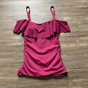 Tommy Bahama Perlen Schulterfrei Volant Tankini Oberteil Cabernet Neu mit Etikett Größe XXS - Bild 1 von 9