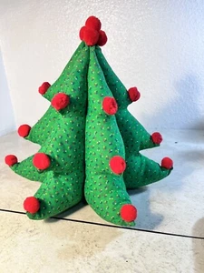 Vintage 3D Stuffed Fabric Christmas Tree Green Handmade Small Table Decor - Picture 1 of 4