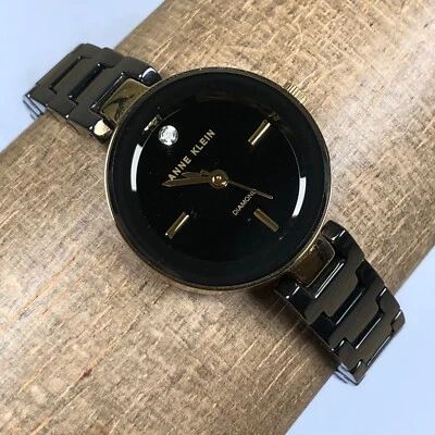 Anne Klein Women Y121E  Black Dial Ceramic Diamond 24mm Quartz Watch 6 1/2" - Image 1 of 4