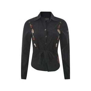 Herrlicher Women Black Patch Front Blouse Tie Front Belted Top Long Sleeve Small - Picture 1 of 8