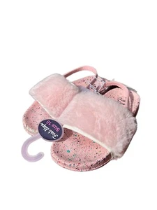 First Steps Pink Faux Fur Slides with Strap Toddler Size 10 - Picture 1 of 5