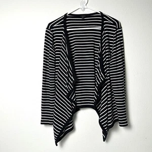 Talbots Cardigan Sweater Womens Petite M MP Black White Striped Open Long Sleeve - Picture 1 of 10