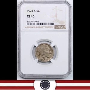 1921-S 5c BUFFALO NICKEL BETTER DATE NGC XF40 SAN FRANCISCO 034-005 - Picture 1 of 3