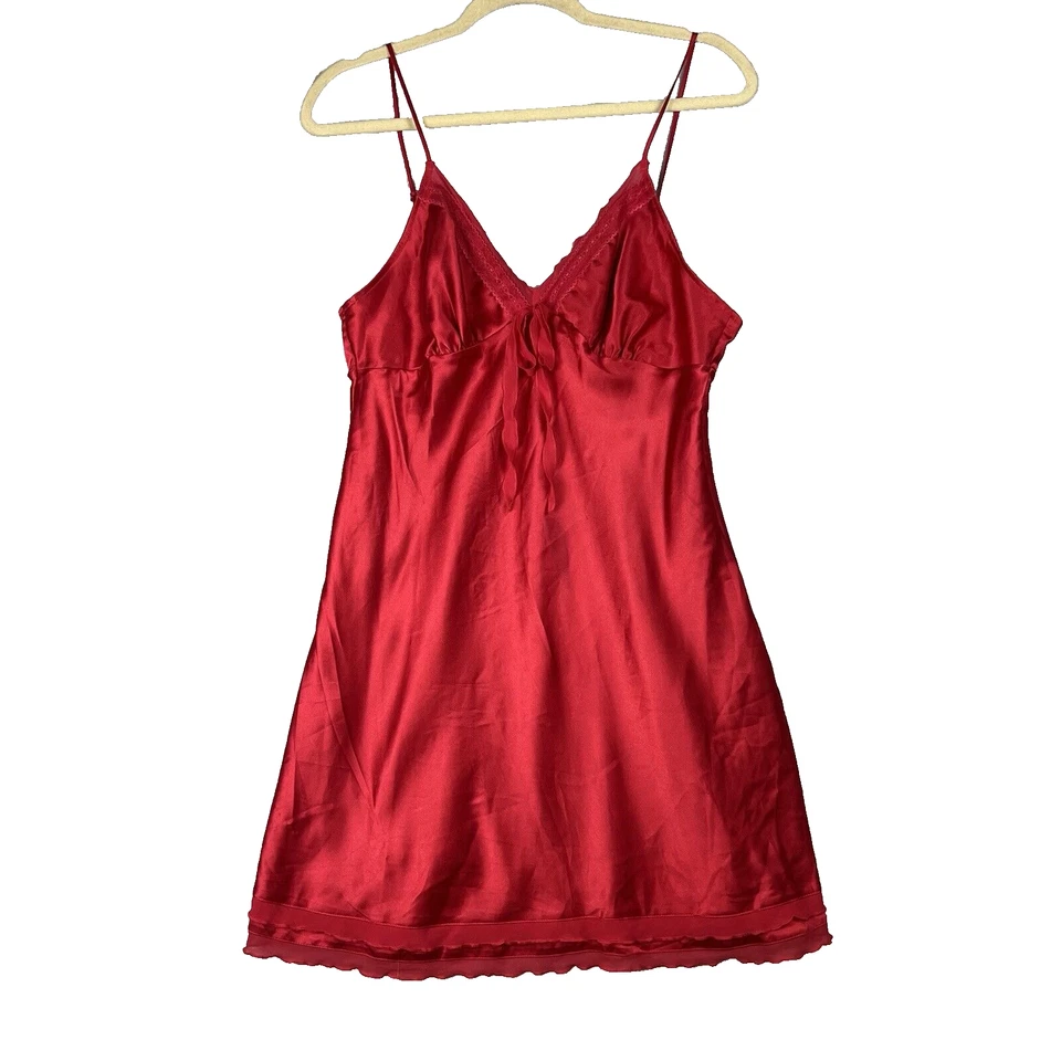 Victoria's Secret Y2K  Women Red Slip Dress LargeBaby Doll Preppy lace trim - Image 1 of 4