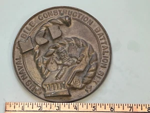 Korean War era Trench Art Seabees plaque Jeep Battalion 6 5.75” - Picture 1 of 3