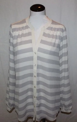 NOVA Blusa Feminina Listras Cinza Creme e Pálido Média NOVA Carreira - Imagem 1 de 3