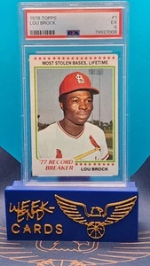 1978 Topps #1 Lou Brock #1 Record Breaker St. Louis Cardinals HOF PSA 5 - Foto 1 di 2