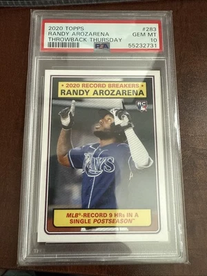 2020 Topps Throwback Thursday Randy Arozarena Rookie RC #283 PSA 10 Pop 9 - Image 1 of 2