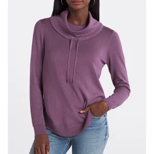 Lety & Me Admon Long Sleeve Cowl Neck Light Knit Athletic Top, Purple, Women's M - Picture 1 of 9
