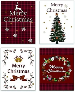 4Pcs Christmas Art Print Snowflake Reindeer Wall Art Vintage Red Black Buffalo C - Picture 1 of 12