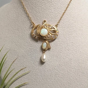 Jugendstil Kette Opal Opalschmuck Collier Halskette Silber 925/- rosé vergoldet - Bild 1 von 5