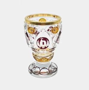 Böhmischer Becher Glas Kristall detailreiche Gravur wohl vergoldet aus Sammlung - Bild 1 von 15