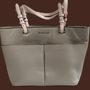Michael Kors Bedford Pebbled Leather Medium Pocket Tote Light Green Tan - Bild 1 von 15