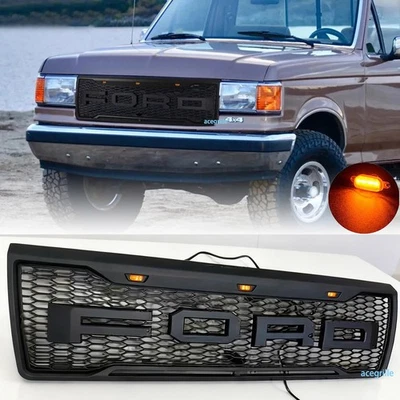 Rejilla de malla para Ford F150 Bronco Grill 1992 93 94 95 1996 rejilla con LED + carta Foto 1 de 4