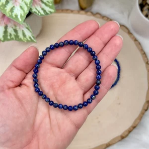 Natural Lapis Lazuli Stretch Bracelet Deep Blue Healing Minimalist 4mm Bracelet - Picture 1 of 6