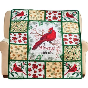 Cardinals & Festive Floral Patchwork Quilted Throw Blanket - Picture 1 of 5