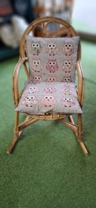 Vintage Child's Bamboo Rocking Chair With Two Vintage Owl Cushions Included. - Picture 1 of 15