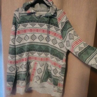 Moletom com capuz tribal asteca masculino carbono XL verde cinza vermelho geométrico  - Imagem 1 de 4