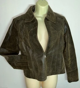 Vintage Women's A.M.I. Brown Worn Leather Jacket Western Style Size Medium - Picture 1 of 8