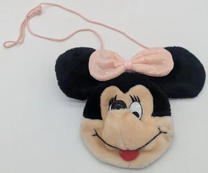 RARO Vintage Disney Mickey Pals Minnie Mouse Cartera de Peluche Cremallera Rosa Arco - Imagen 1 de 3