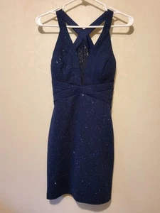 Bodycon-Pulloverkleid Junior blau Glitzer Spitze hinten integrierter BH Größe XS - Bild 1 von 6