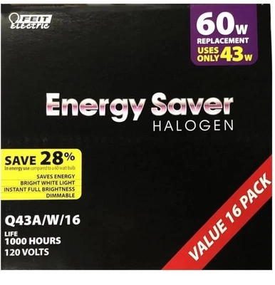 NEW! - Feit Electric Light Bulb 60W Energy Saver 16 Pack